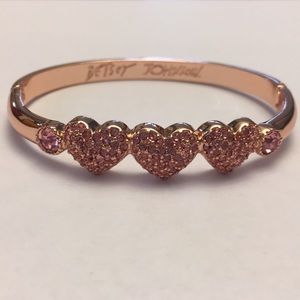 Betsey Johnson Gold Hinge Bangle w/ Pink Hearts
